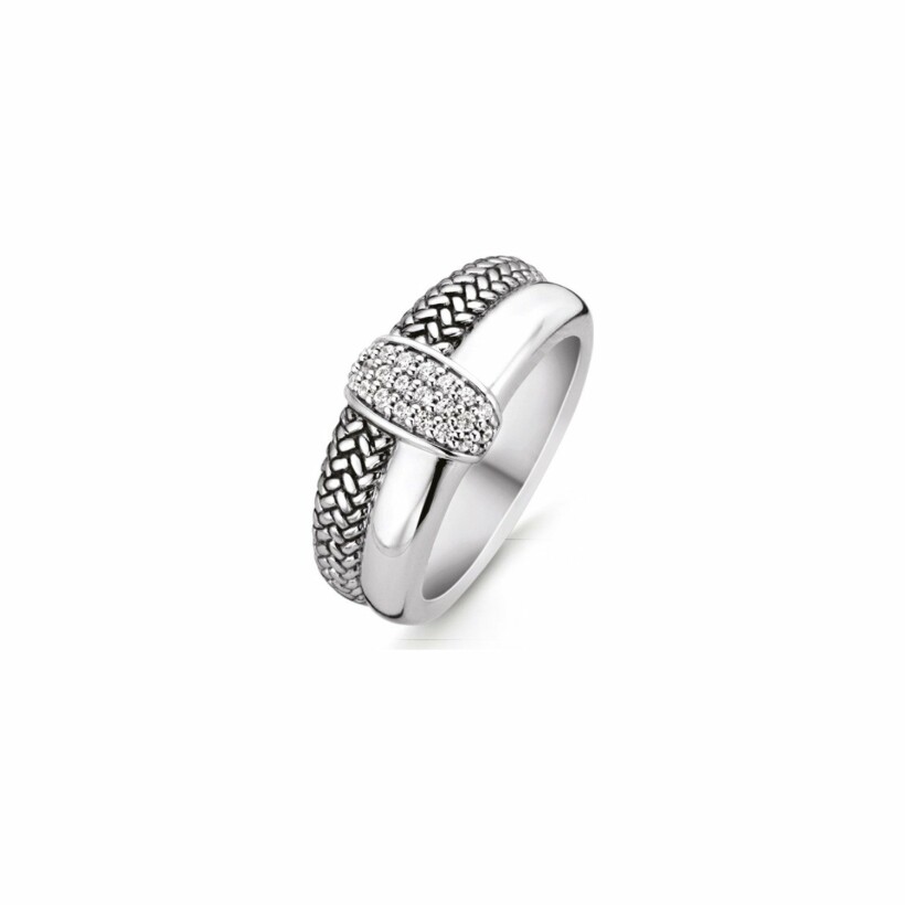 Bague Ti Sento multi rangs en argent rhodié et oxydes de zirconium, taille 54