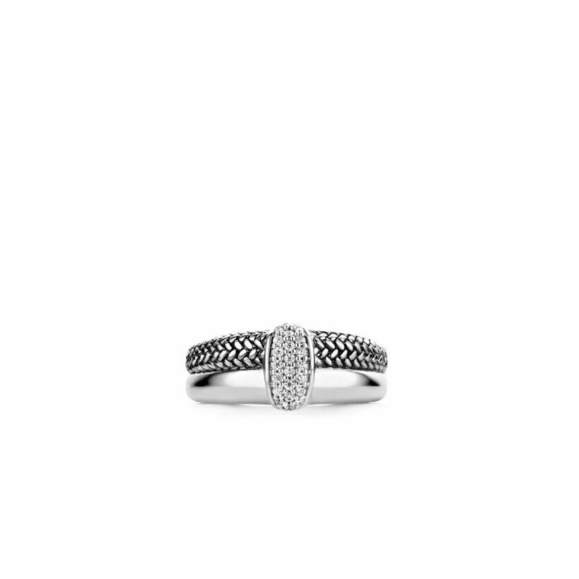 Bague Ti Sento multi rangs en argent rhodié et oxydes de zirconium, taille 54