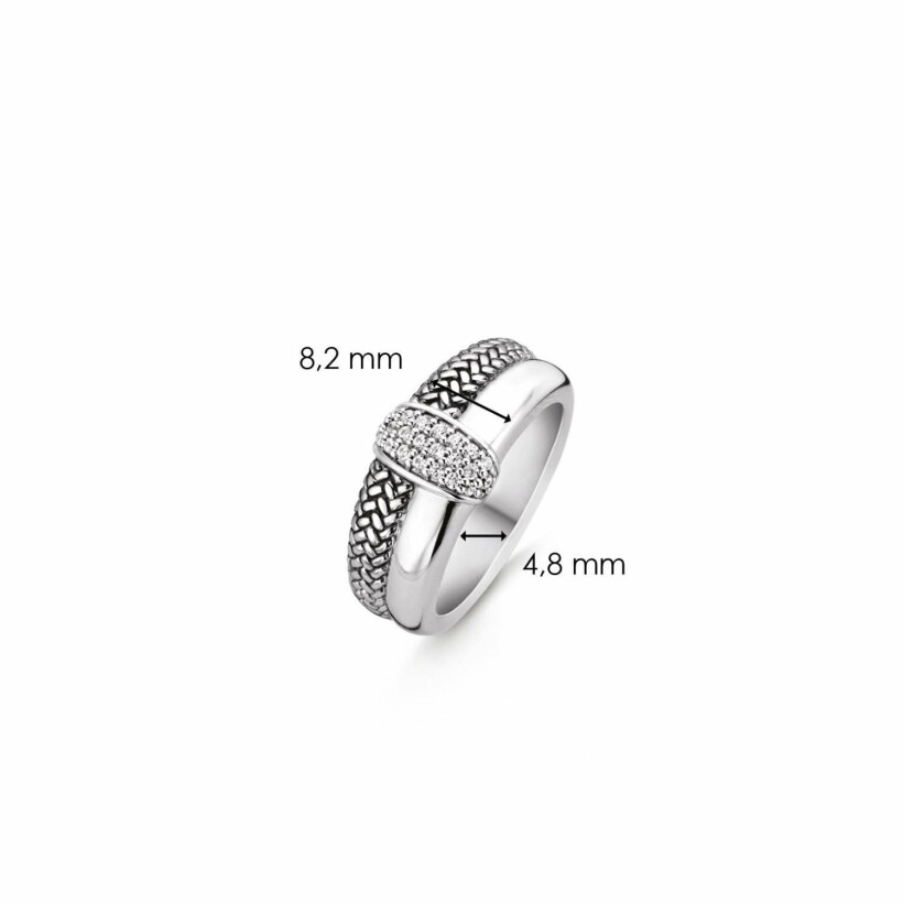 Bague Ti Sento multi rangs en argent rhodié et oxydes de zirconium, taille 54