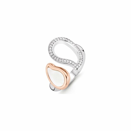 Bague Ti Sento en argent rhodié, oxydes de zirconium, nacre, serti en argent rhodié doré rose