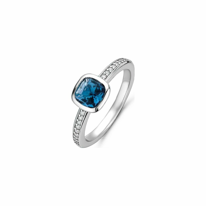 Bague Ti Sento en argent et pierre synthétique translucide bleu foncé, serti clos 