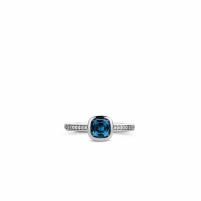 Bague Ti Sento en argent et pierre synthétique translucide bleu foncé, serti clos 