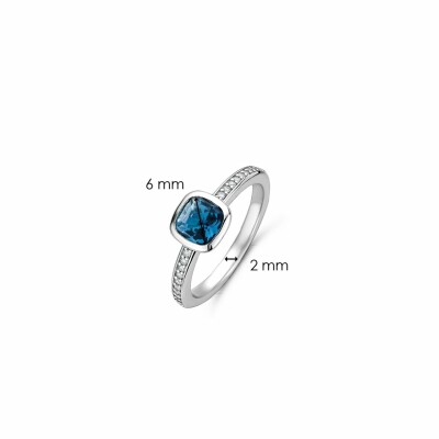 Bague Ti Sento en argent et pierre synthétique translucide bleu foncé, serti clos 