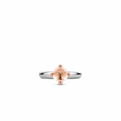 Bague Ti Sento en argent rhodié et pierre synthétique rose, serti de griffes dorées rose, petit modèle