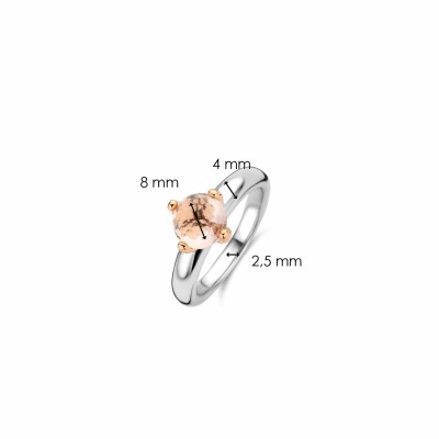 Bague Ti Sento en argent rhodié et pierre synthétique rose, serti de griffes dorées rose, petit modèle