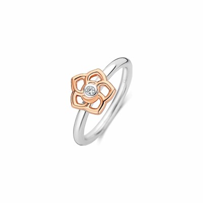Bague Ti Sento en argent, fleur ajourée doré rose