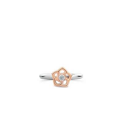 Bague Ti Sento en argent, fleur ajourée doré rose