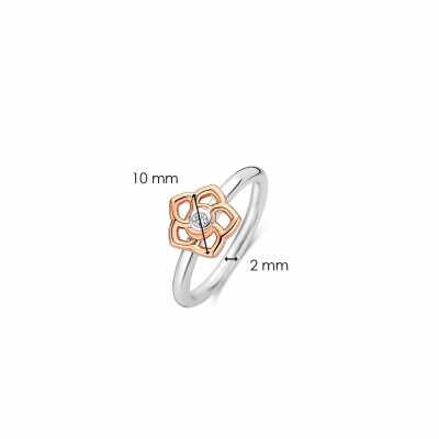 Bague Ti Sento en argent, fleur ajourée doré rose