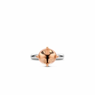 Bague Ti Sento en argent rhodié et pierre synthétique rose, serti de griffes dorées rose, grand modèle