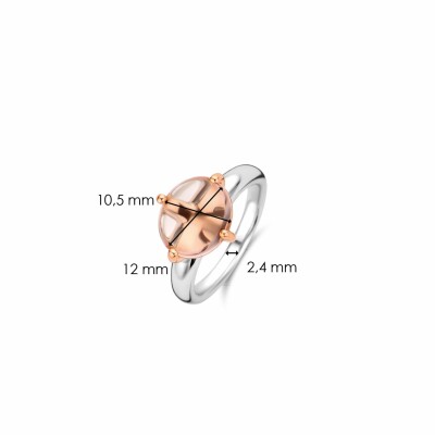 Bague Ti Sento en argent rhodié et pierre synthétique rose, serti de griffes dorées rose, grand modèle