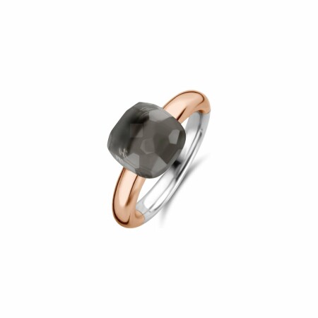 Bague Ti Sento en argent doré rose, pierre synthétique gris bleue, taille carrée