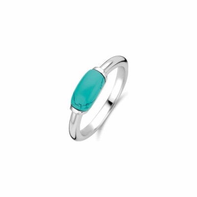 Bague Ti Sento en argent rhodié et cartouche en pierre veinée turquoise