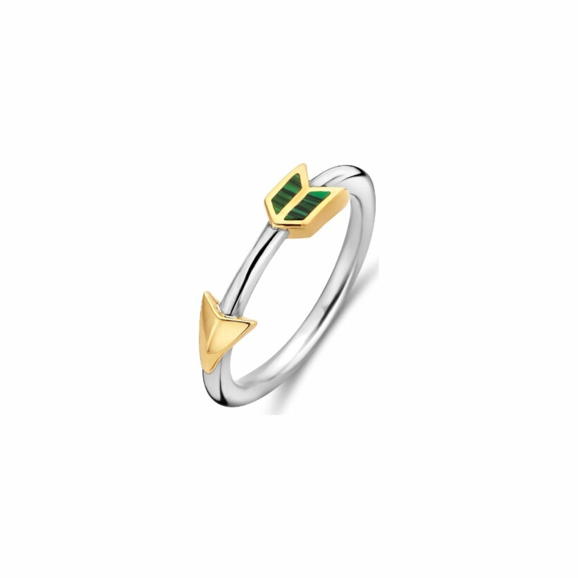 Bague Ti Sento en argent, argent plaqué or jaune et pierre vert-malachite, taille 54