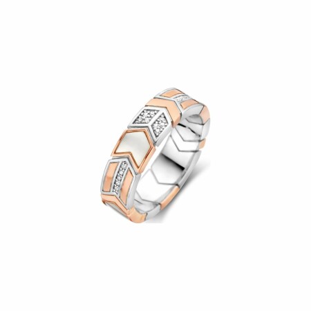 Bague Ti Sento en argent doré rose, doublé nacre et oxydes de zirconium