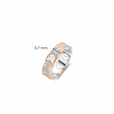 Bague Ti Sento en argent doré rose, doublé nacre et oxydes de zirconium