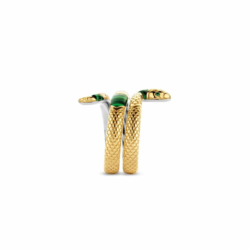 Bague Ti Sento Serpent en argent, argent plaqué or jaune, pierre vert-émeraude et oxydes de zirconium, taille 56