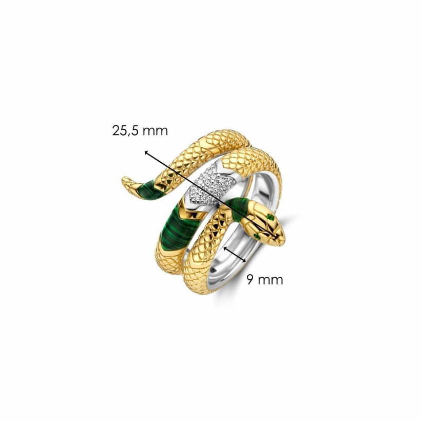 Bague Ti Sento en argent et pierre synthétique vert malachite, oxydes de zirconium , motif animal