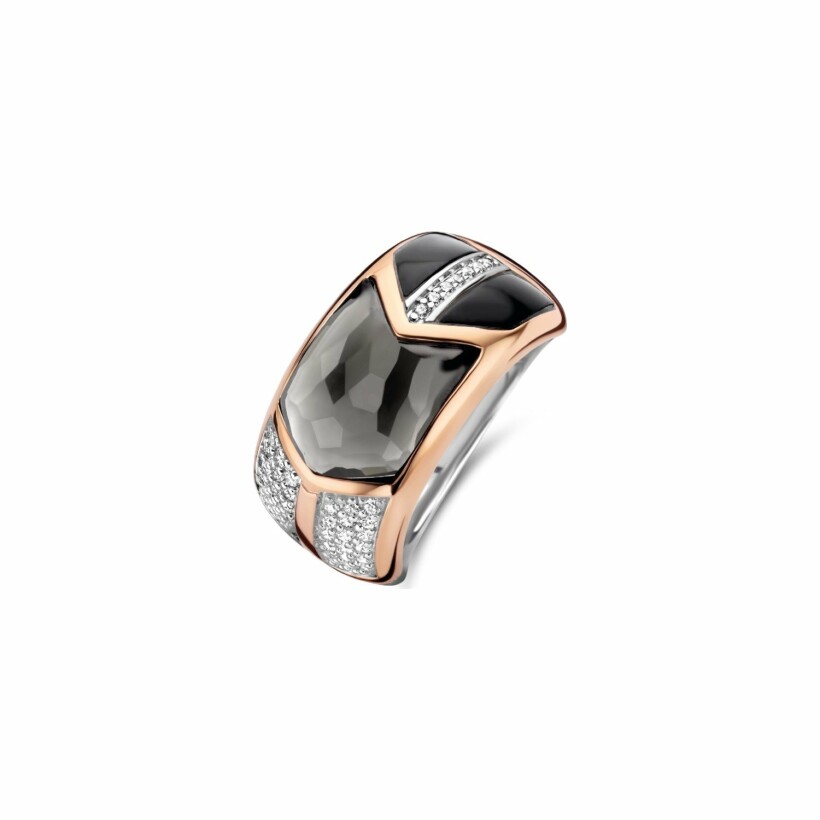 Bague Ti Sento en argent, argent plaqué or rose, cristaux synthétiques et oxydes de zirconium, taille 56