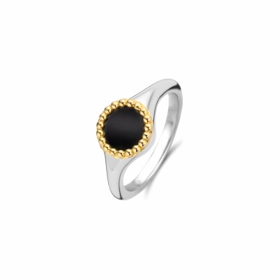 Bague Ti Sento en argent doré et pierre synthétique noire, serti clos