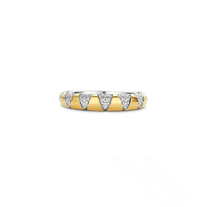 Bague Ti Sento en argent, argent plaqué or jaune et oxydes de zirconium, taille 54