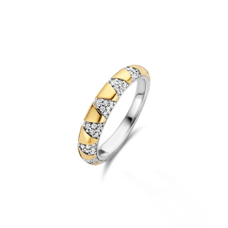 Bague Ti Sento en argent, argent plaqué or jaune et oxydes de zirconium, taille 54