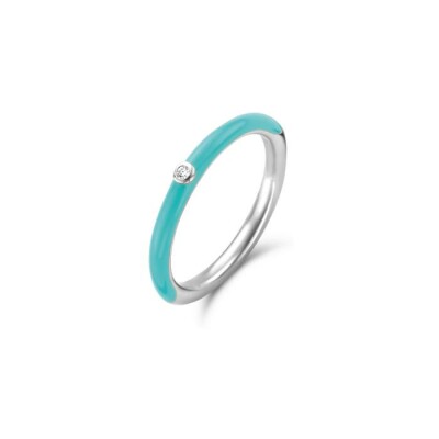 Bague Ti Sento en argent, émail bleu turquoise et oxyde de zirconium, taille 54