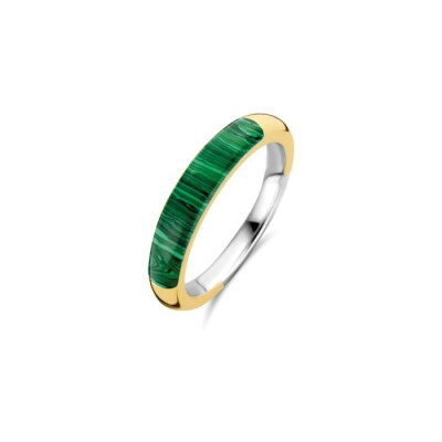 Bague Ti Sento en argent plaqué or jaune et pierre de couleur malachite, taille 58