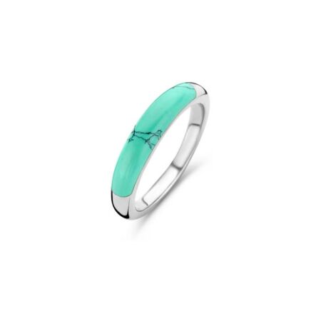 Bague Ti Sento en argent rhodié et pierre de couleur turquoise, taille 54