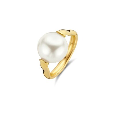 Bague Ti Sento en argent plaqué or jaune et perle blanche, taille 54