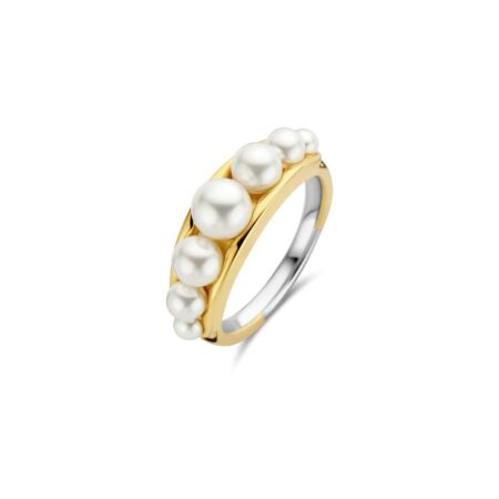 Bague Ti Sento en argent plaqué or jaune et perles blanches, taille 54