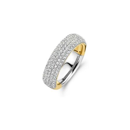 Bague Ti Sento en argent plaqué or jaune et pavée oxydes de zirconium, taille 54