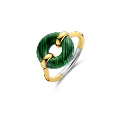 Bague Ti Sento en argent plaqué or jaune et malachite, taille 54