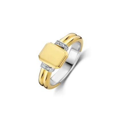 Bague Ti Sento en argent plaqué or jaune et oxydes de zirconium, taille 54