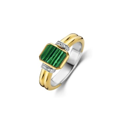 Bague Ti Sento en argent doré et malachite