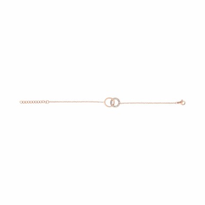 Bracelet en métal doré rose double cercle oxydes blancs sertis 16+3cm