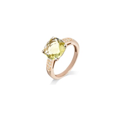 Bague Cesare Pompanon Poppy Blue en or rose, quartz lemon et diamants