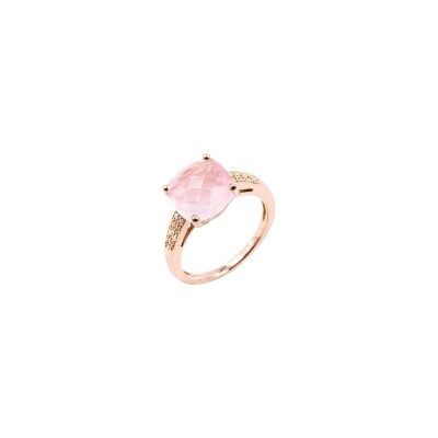 Bague Cesare Pompanon Poppy Blue petit modèle en or rose et quartz rose et diamants blancs