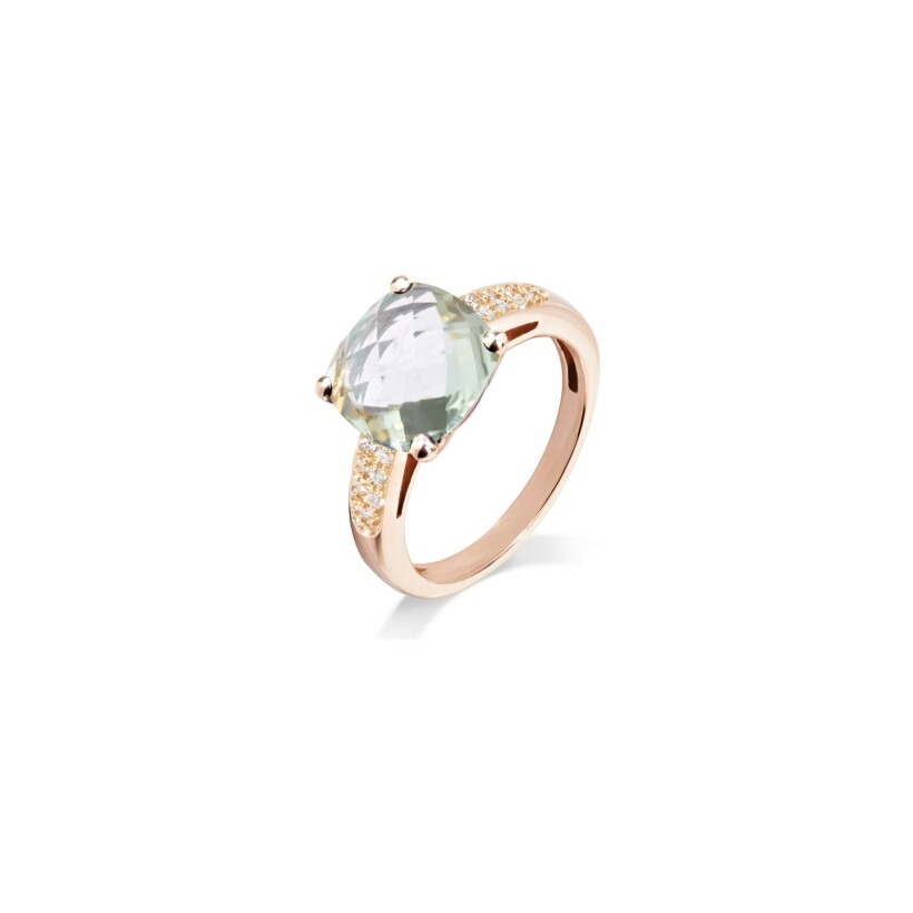 Bague Cesare Pompanon Poppy Blue en or rose, Prasiolite et diamants