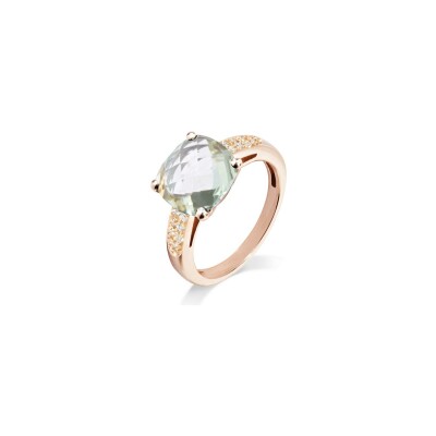 Bague Cesare Pompanon Poppy Blue en or rose, Prasiolite et diamants