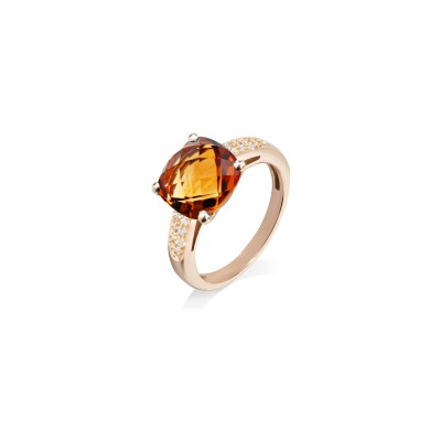 Bague Cesare Pompanon Poppy Blue en or rose, diamants et citrine madère, petit modèle