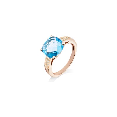 Bague Cesare Pompanon Poppy Blue en or rose, diamants et topaze swiss blue, petit modèle