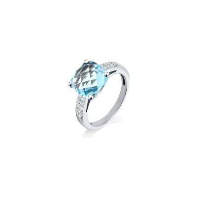 Bague Cesare Pompanon Poppy Blue en or blanc, diamants et topaze sky blue, petit modèle