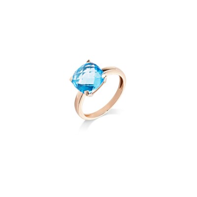 Bague Cesare Pompanon Poppy Blue petit modèle en or rose et topaze swiss blue