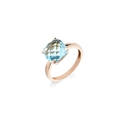 Bague Cesare Pompanon Poppy Blue petit modèle en or rose et topaze sky blue