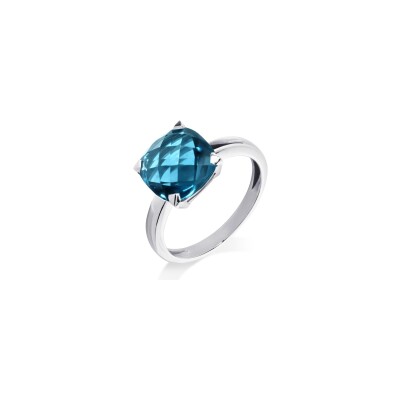 Bague Cesare Pompanon Poppy Blue en or blanc et topaze london blue, petit modèle