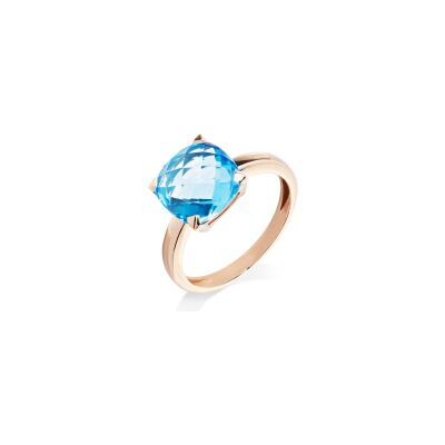 Bague Cesare Pompanon Poppy Blue en or rose et topaze swiss blue, petit modèle