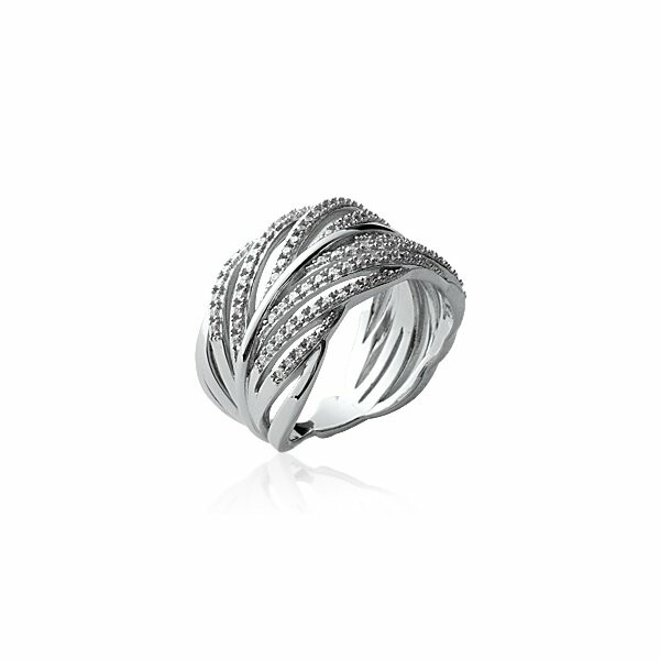 Bague en argent rhodié et oxydes de zirconium