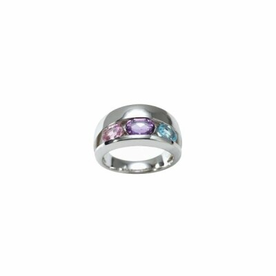 Bague Gringoire Joaillerie en or blanc, quartz fumé, citrine et rhodolite