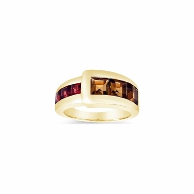 Bague Gringoire Joaillerie en or jaune, rhodolite, quartz et gingembre