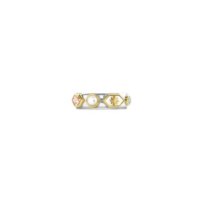 Bague Ti Sento en argent doré et pierre rose, taille 56